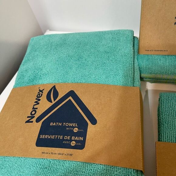 Norwex Bath Towel, Hand Towel and Set of 3 Body and Face Cloths Caribbean NWOT - Picture 2 of 4